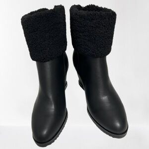 DKNY Women’s Powell Wedge Black Shearling Winter Booties 10M